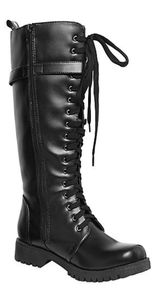 Volatile black strap combat boots